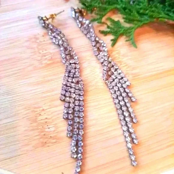 Silver Cascading Rhinestone Earrings - Picture 1 of 2